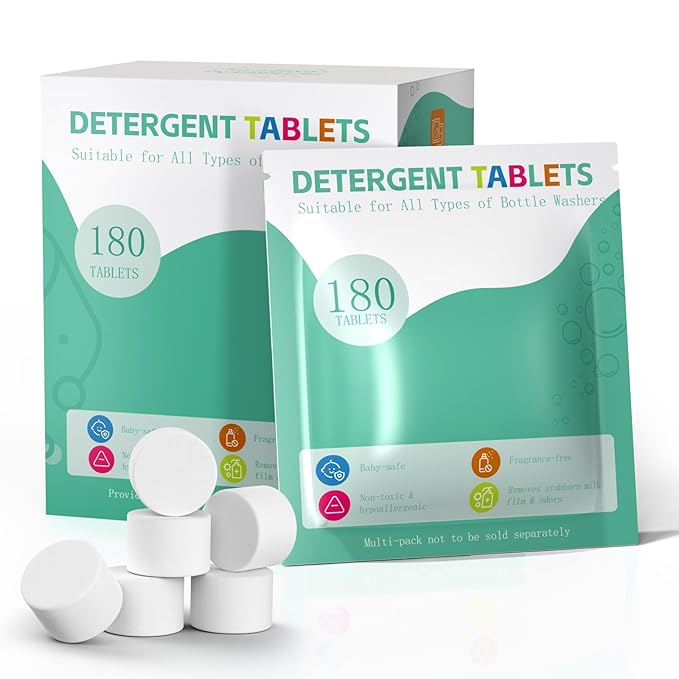 Baby Bottle Washer Detergent Tablets for Momcozy Pro, Baby Brezza, Bottle Cleaner Washers Sterilizers & Dryers, Baby-Safe Natural Formula, Professional Cleaning Power for Bottles & Nipples, 180PCS