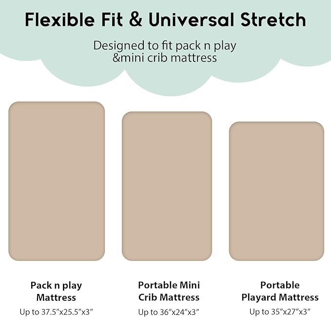 Yoofoss Pack and Play Sheets Fitted, Mini Crib Sheets 2-Pack for Pack N Play Mattress, Stretchy Playard Sheet, Soft and Breathable (Apricot-Green)
