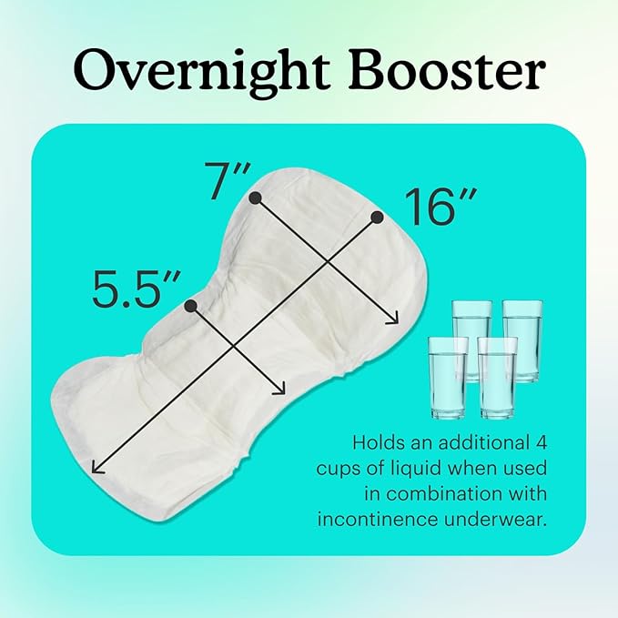 Because Overnight Booster Pads Fit All Adult Diapers, Helps Keep Your Adult Diaper Active All Night, Adds 4 Cups to Incontinence Underwear, Extra Absorbency, 22 Count (Packaging May Vary)