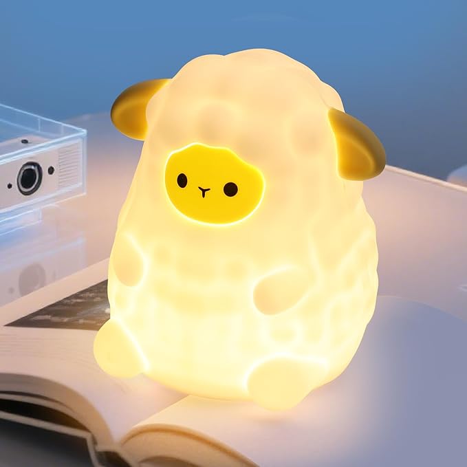 Cute White Sheep Night Light for Kids, 7-Color Changing & 3 Adjustable Brightness Levels,Rechargeable Silicone Bedside Lamp, Animal Night Lamp for Kids Room, Gift for Boys & Girls