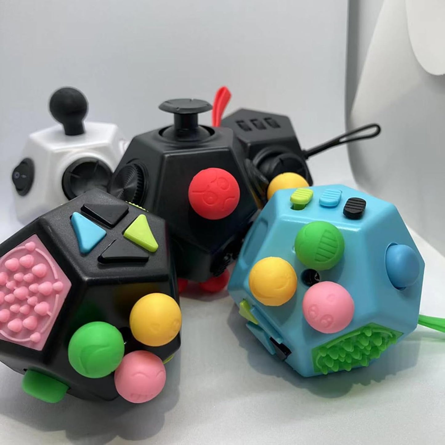 Fidget Toys Cube Relieve Stress Anti Anxious Depression 12-Sided Cube for Children and Adults with ADHD ADD OCD Autism Creative Toy (Black Green Blue-B3)