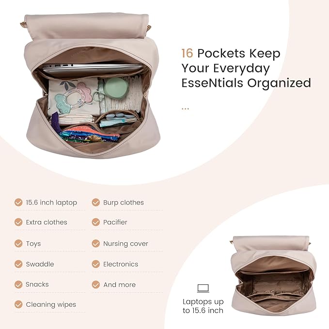 LOVEVOOK Diaper Bag Backpack, Baby Travel Bags for Boys & Girl, Toddler Waterproof Diaper Bag w/Changing Pad (Camel, 15.6''-Small)