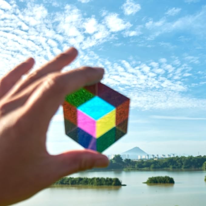 CMY Color Cube, 40mm (1.6 inch) Mixing Colorful Acrylic Prism, Physics Toy and Desktop Decor, Educational Toys Gift for Kids, 4cm