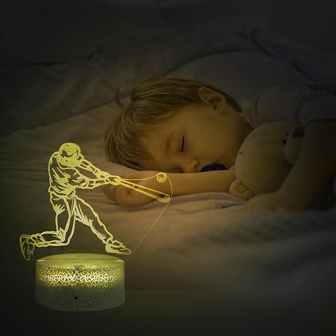 Baseball Man 3D Night Light for Kids for Teens Boys Girls Birthday Christmas Gift,with Smart Touch and Remote Control,Multiple Colors and Brightness Adjustment Room Decor Night Lamp