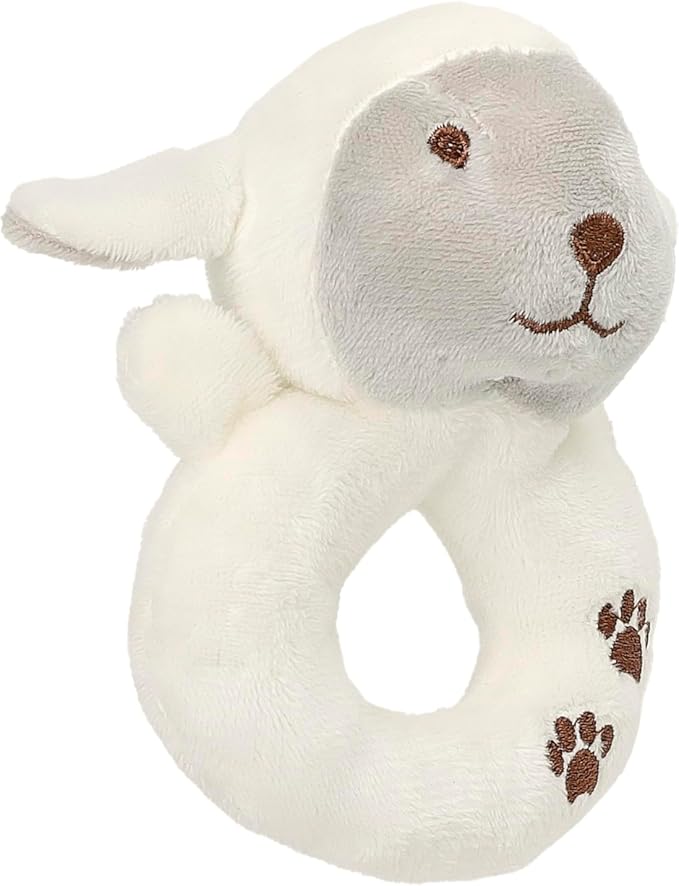 CREVENT Cozy Plush Baby Loveys for Baby Girls Boys, Stuffed Animal Ring Rattle Shaker Toy for Newborns (Ring Sheep)