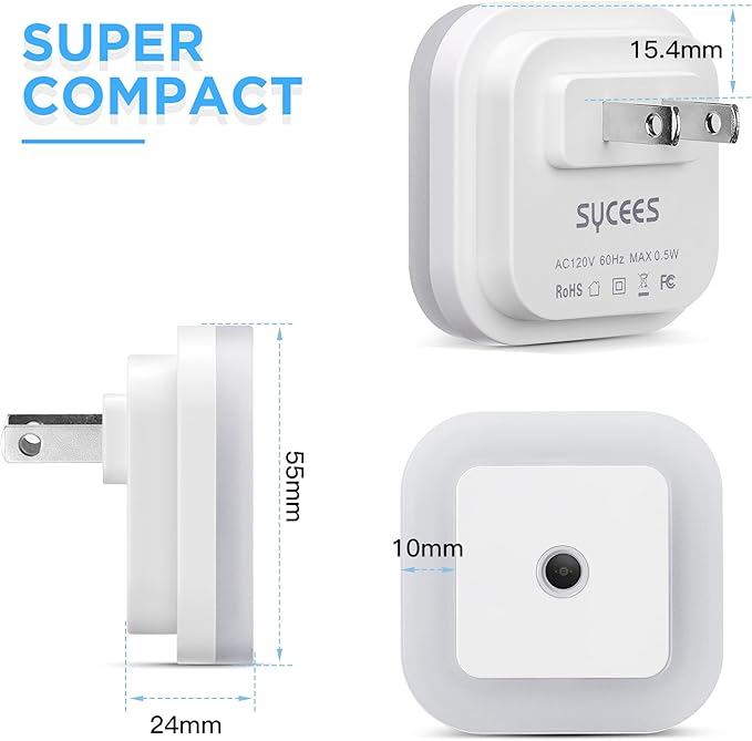 Dimmable LED Night Light with Dusk-to-Dawn Sensor for Nursery, Kids Room, Bedroom, Hallway, Stairs, Bathroom, Kitchen, Daylight White, Pack of 4