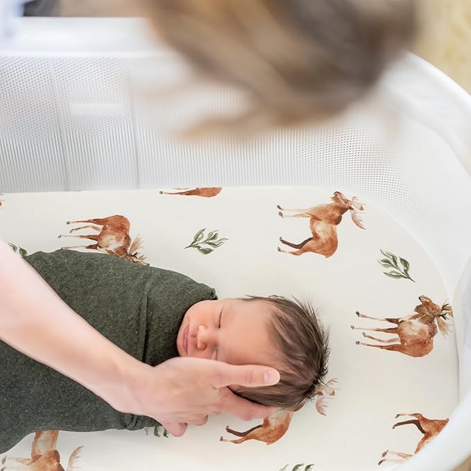 GRSSDER Stretchy Ultra Soft Fitted Bassinet Sheets 3 Pack, Universal Fit for Baby Cradle Moses Basket Oval Rectangle Mattress Safe and Snug, Free Animals Stylish Print