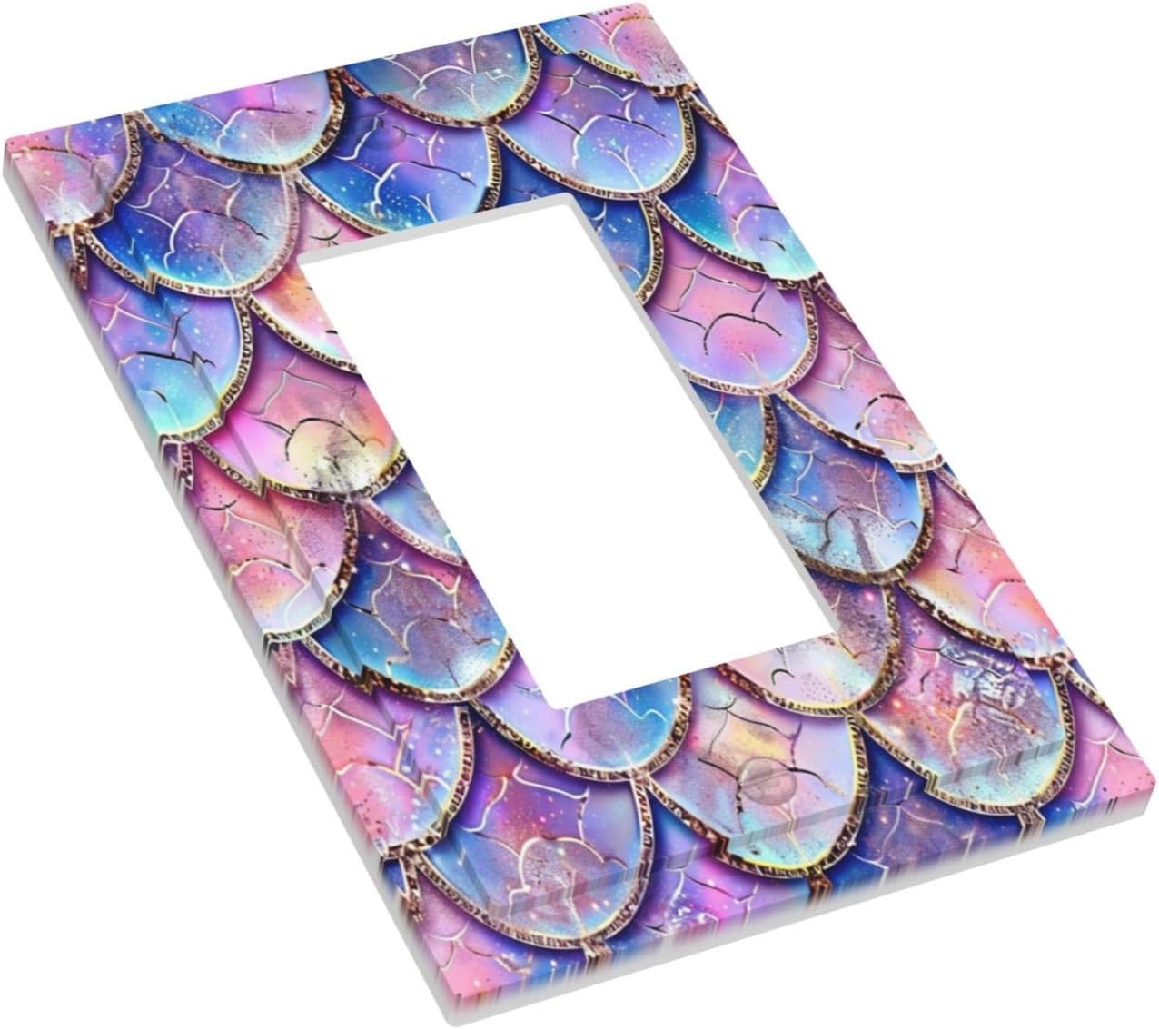 Decorative Outlet Covers Cute Pink Purple Mermaid Scales 1 Gang Single Decora GFCI Device Light Switch Covers Plate 1 Rocker Wall Plate Jumbo Faceplate for Bedroom Home Decor