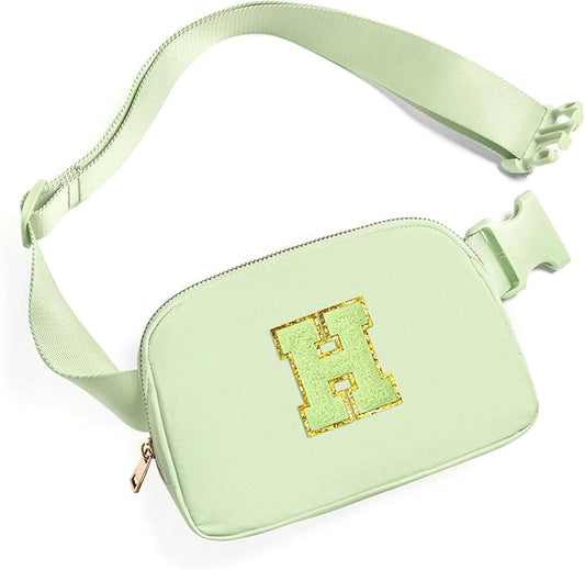 Gitus Gifts for 8 9 10 11 12 Year Old Girls Belt Bag Fanny Pack Crossbody Bags with Initial Letter Patch Cute Stuff Birthday Gifts for Teen Girls Women Personalized Trend Stuff (Light Green-H)