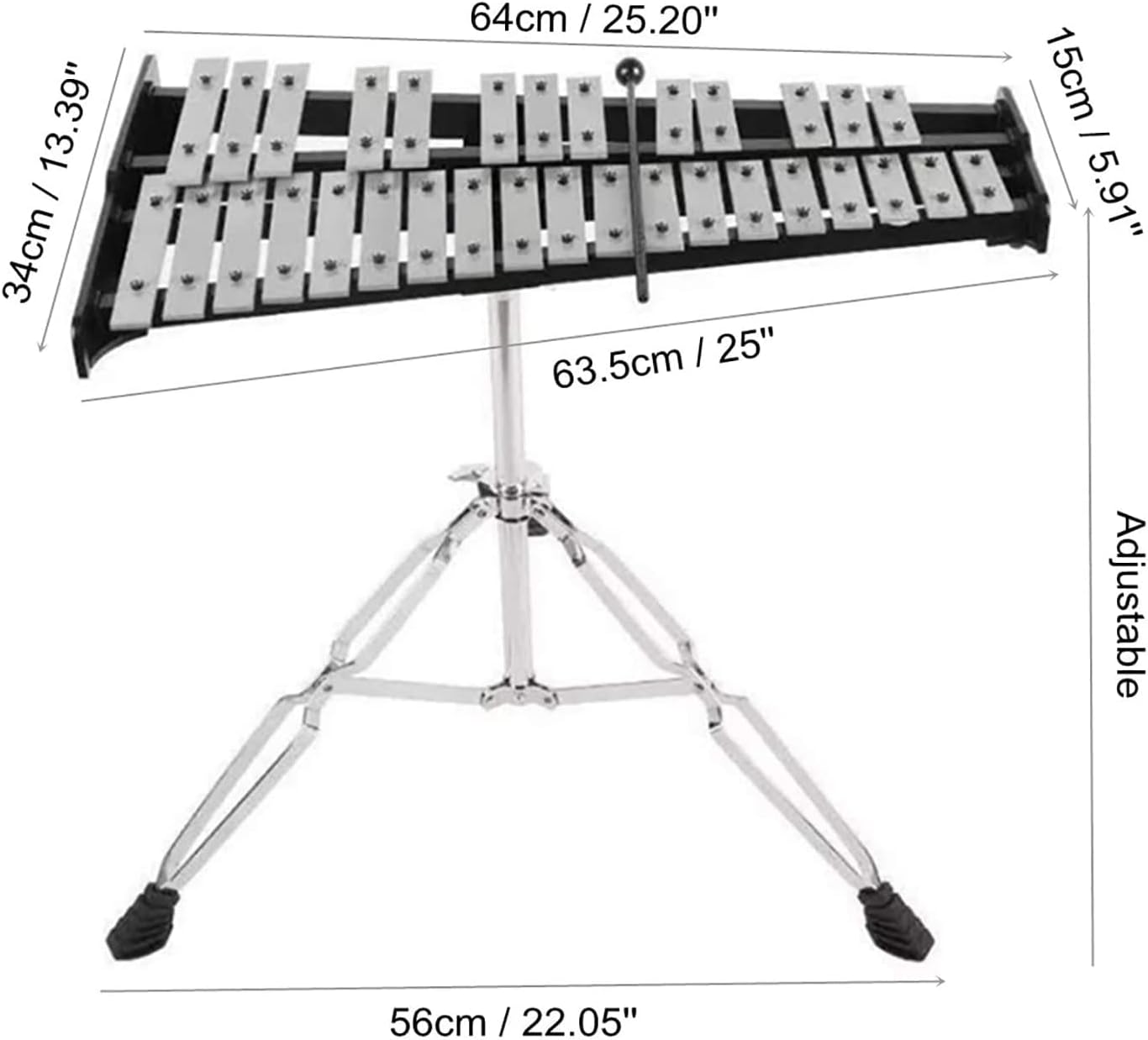 32 Note Glockenspiel Xylophone Percussion Kit with Height Adjustable Stand, Drumsticks and Carry Bag