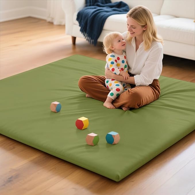Mallify Baby Mat for Floor, Thick Soft Non-Toxic Vegan Leather Baby Play Mat, Waterproof Foam Play Mat, Padded Play Mat for Baby, 50x50 Playpen Mat, Infant Playmat for Baby Girls and Boys, Green