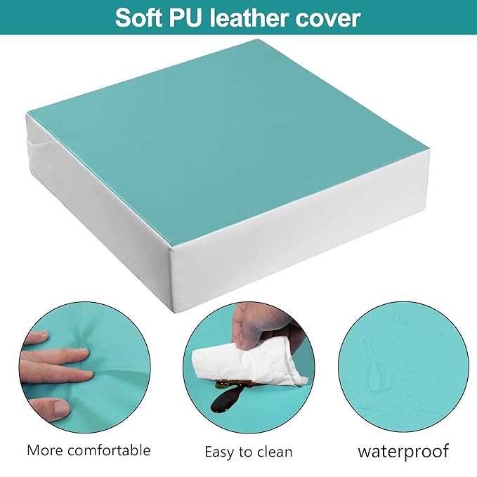 Kalawen Booster Seat for Dining Table, Waterproof PU Washable Thick Toddler Dining Booster Seat, Kids Booster Seat for Dining Table with 2 Adjustable Straps Safety Buckle