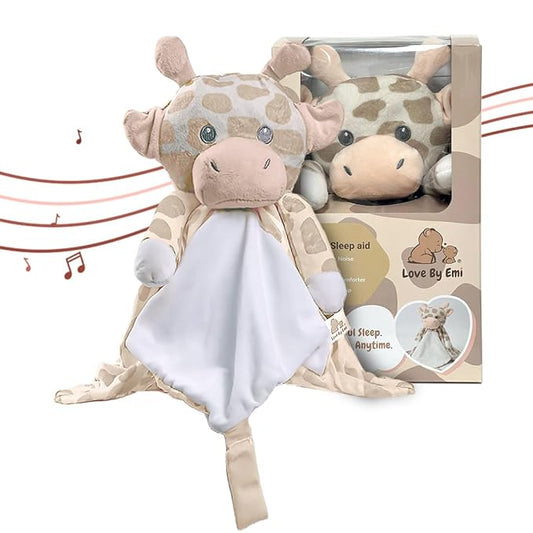 Love By Emi Baby Music Lovey Beige & White Giraffe, Baby Sleep Soother for Crib & Cuddle Bedtime, White Noise with Heartbeat & Lullaby, Plush Sound Toy, Stuffed Animal for Newborns, Infants & Toddlers