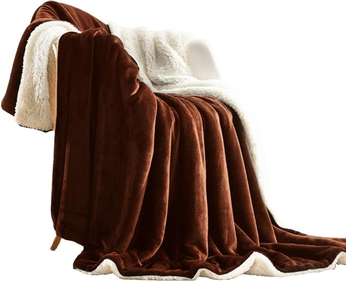 NANPIPER Sherpa Blanket Warm Blankets for Winter Super Soft Fuzzy Flannel Fleece/Wool Like Reversible Velvet Plush Couch Blanket Lightweight(Brown Throw Size 50"x60")