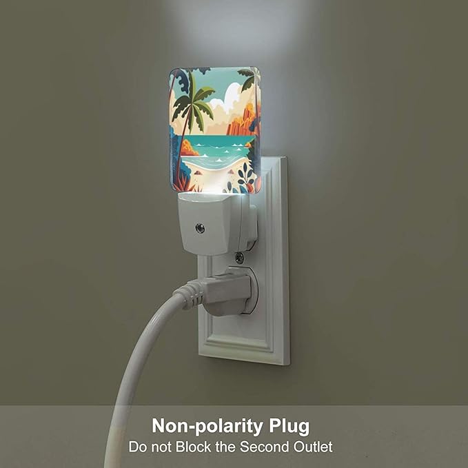 Palm Tree with Beach Night Light,Plug-in Night Lights with Dusk to Dawn Sensor for Stairway,Hallway,Bedroom Sleep Friendly Ideal for Women/Girls/Boys Gift,0.5w