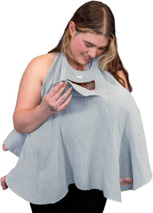Muslin Nursing Cover for Baby Breastfeeding –with Peekaboo Window -100% Breathable Cotton Privacy Nursing Shawl - Multiuse Apron for Moms