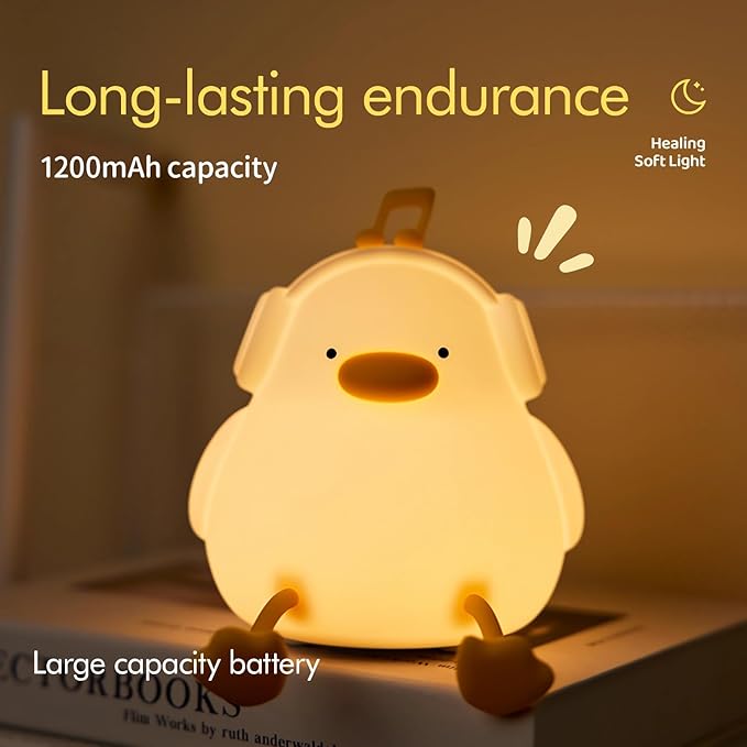 Night light for kids,Cute Music Duck Lamp,3-Level Dimmable USB Rechargeable Lamp with Timer Soothing Animal Toy for Nursery Bedroom Dorm Decor,Gift for Boys Girls Teens Adults (Birthday Christmas)
