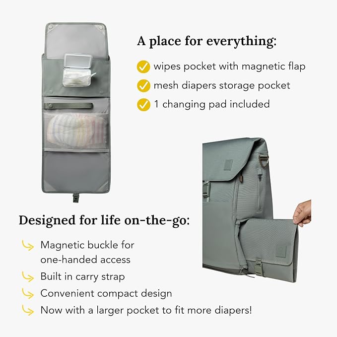 Huhu Diaper Bag Backpack + Baby Changing Wallet Bundle – Water-Resistant, Unisex Travel Kit for New Parents – Includes Free Accessories (Outdoorsy Sage)