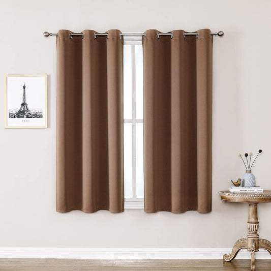 ChrisDowa Small Window Curtains 40 inches Long for Bedroom - Grommet Short Thermal Insulated Room Darkening Curtains for Kitchen (2 Panels, Cappuccino, 29 x 40 Inch)