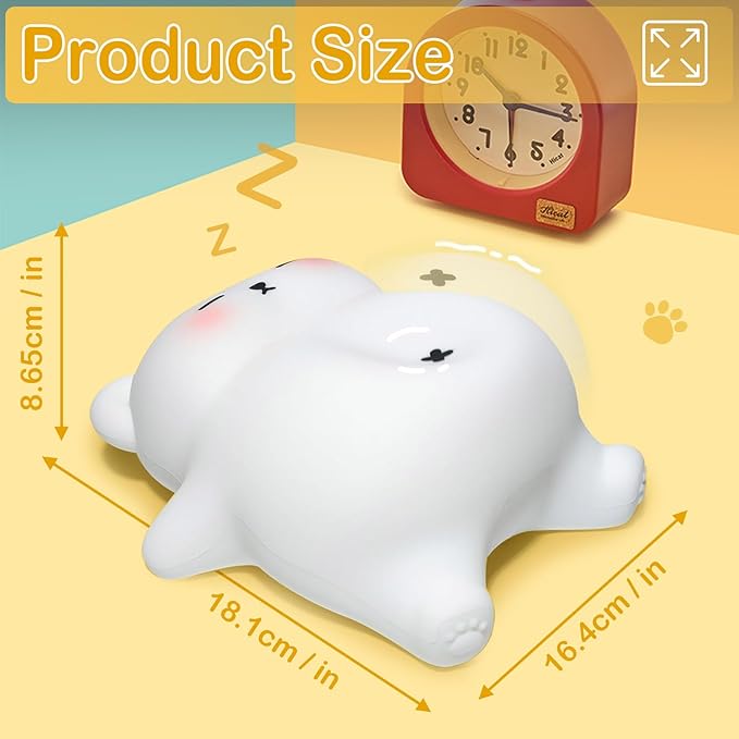 Snoring White Bear Night Light, Rechargeable Squishy Lamp - Silicone Nursery LED Animal Dimmanble Touch Nightlight - Bedroom Cute Funny Birthday Christmas Gifts for Kids, Boy, Girls