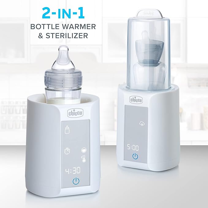 Chicco Digital Bottle Warmer & Sterilizer for Baby Bottles and Milk Bags | Eliminates 99.9% of Germs | 4 Heating Options | Digital Touchscreen| Automatic Shut-Off & Sound Alert (Pack of 2)