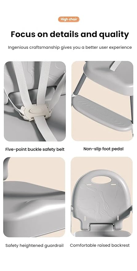 Nine point nine High Chair with Three Modes, Highchair for Babies and Toddlers, Adjustable and Easy to Fold High Chairs, Highchairs with Non-Slip Pedal (8123 Grey)