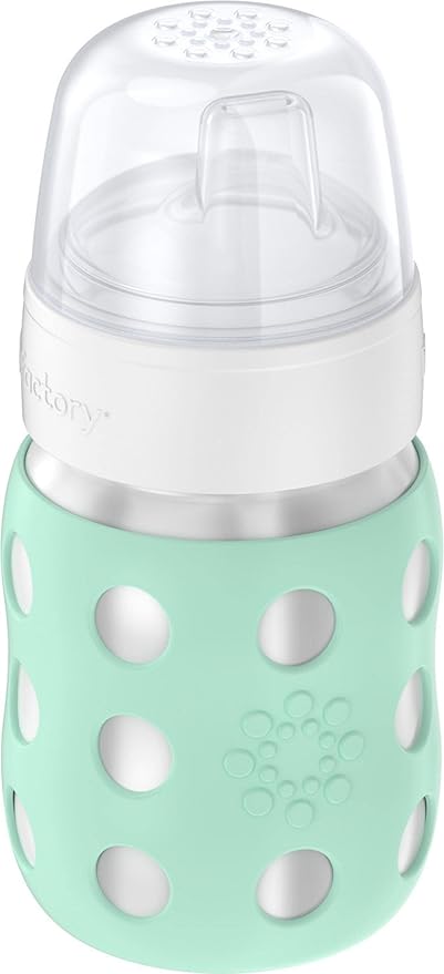 Lifefactory 8-Ounce Stainless-Steel Vacuum-Insulated Wide-Neck Baby Bottle with Sippy Nipple, Mint (LS2251WMI4)