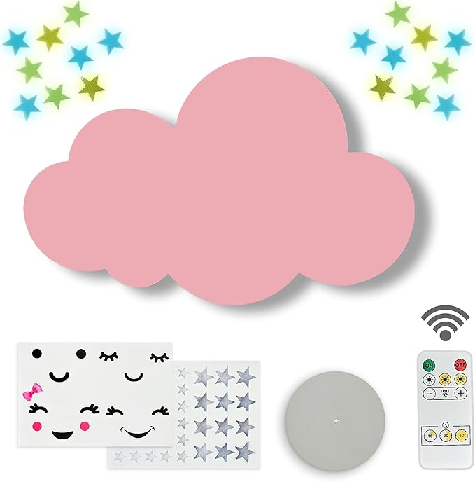 Cloud Lights - Nursery Decor Cloud Lamp, Rechargeable Baby Lamps with Remote, Hanging Lamp for Nursery, Kids Night Light with Timer & Touch Control (Pink)