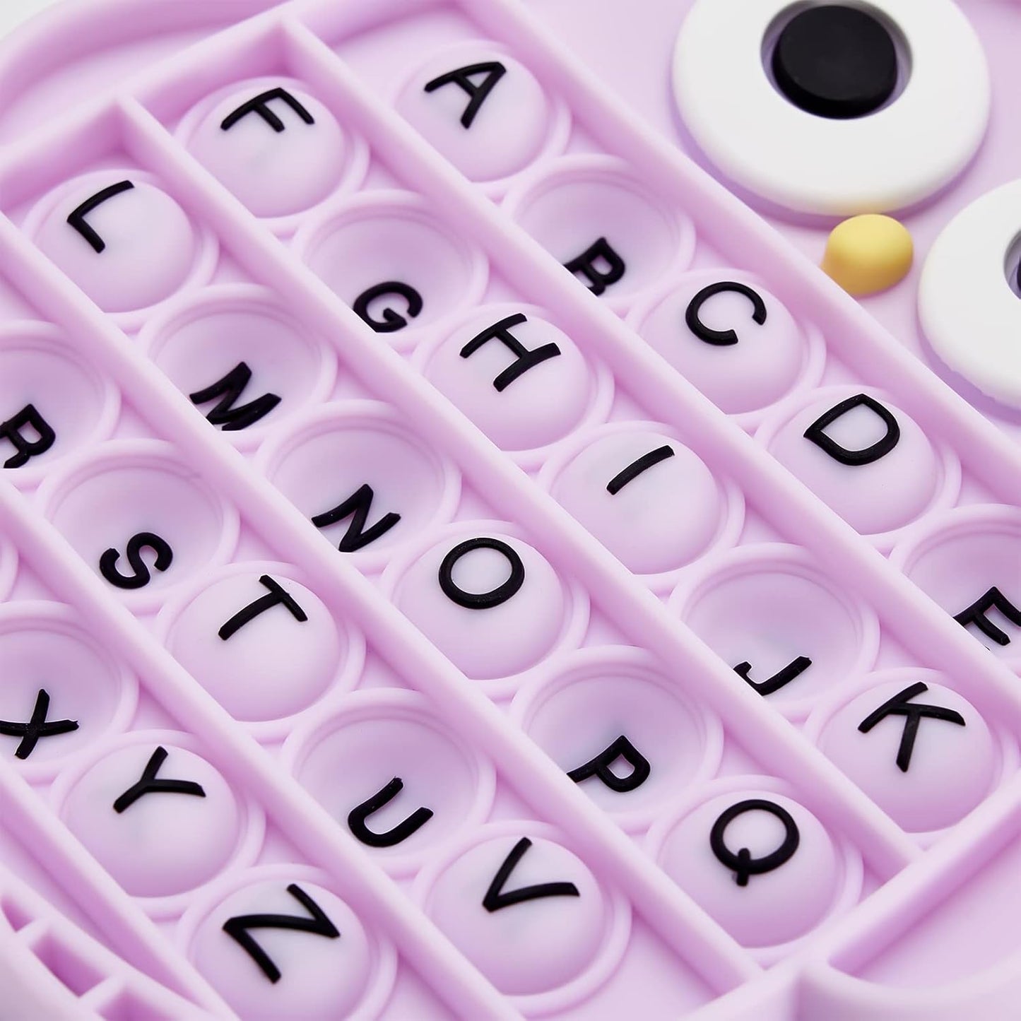 Push Pop Bubble Fidget Sensory Toy, Silicone Stress Relief Popping Toy, ABC Alphabet Owl Shaped Educational Learning Tools for Toddlers Kids Students (Black Letters-Purple)