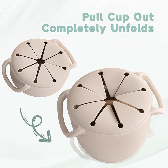 Snack Cups for Toddlers Spill Proof,Baby Snack Containers,Collapsible Food Grade Silicone Snack Cup,Dishwasher Safe and BPA Free,Set Of 2,13 Oz,Grey