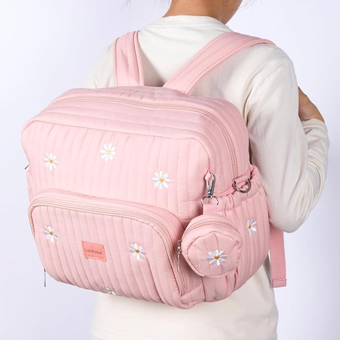 Diaper Bag Backpack, Medium Maternity baby bag & Changing Pad, Diaper Bag Tote, Insulated Pockets, Hospital Bag (Medium - Pink Flowers)