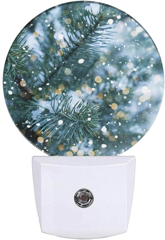 EKOBLA Winter Night Lights Plug into Wall Snowy Pine Tree Branches with Sparkling Light Snowflakes Plug-in Nightlights Home Auto Sensor LED Dusk to Dawn Light for Bedroom Bathroom
