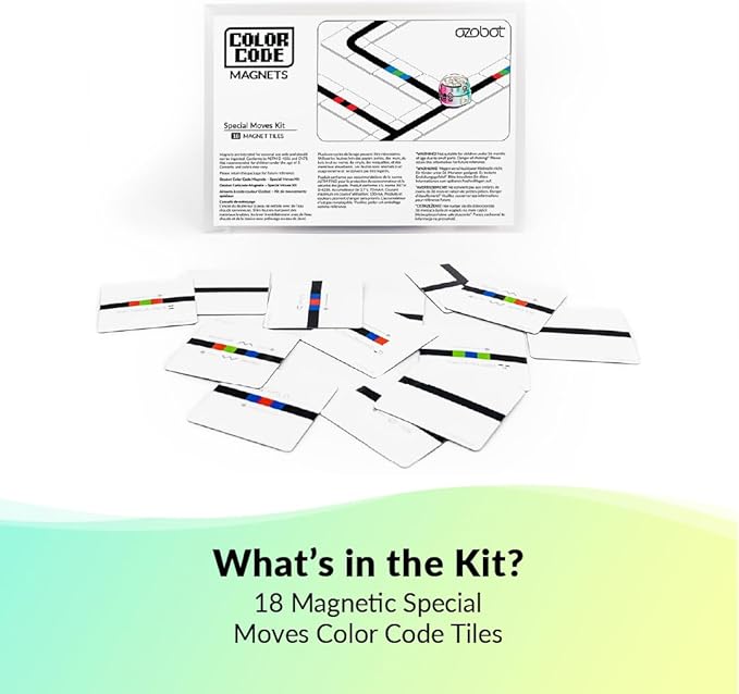 Ozobot Color Code Magnets Special Moves Kit:Interactive Coding Learning Tool for Kids Ages 3+,Enhances Logic & Problem-Solving Skills,18 Tiles, Evo & Color Codes Magnets Base Kit Required Not Included