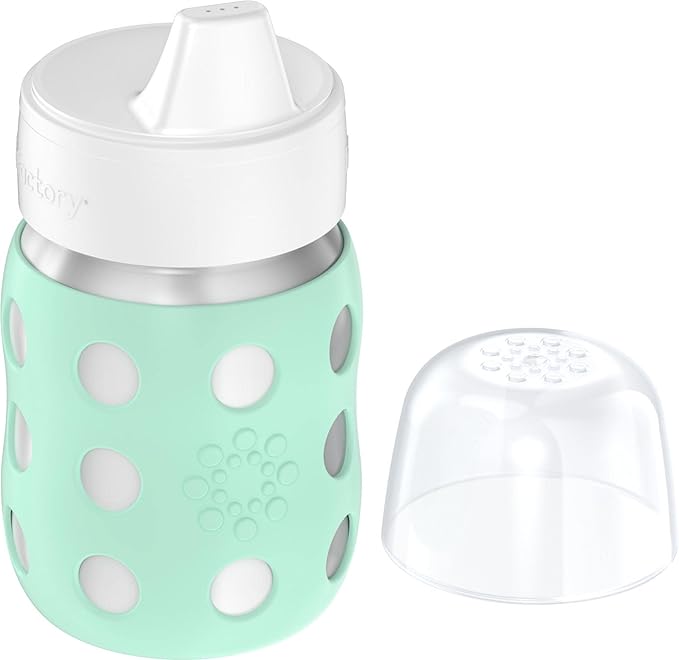 Lifefactory 8-Ounce Stainless-Steel Vacuum-Insulated Wide-Neck Baby Bottle with Hard Sippy, Mint (LS2221WMI4)