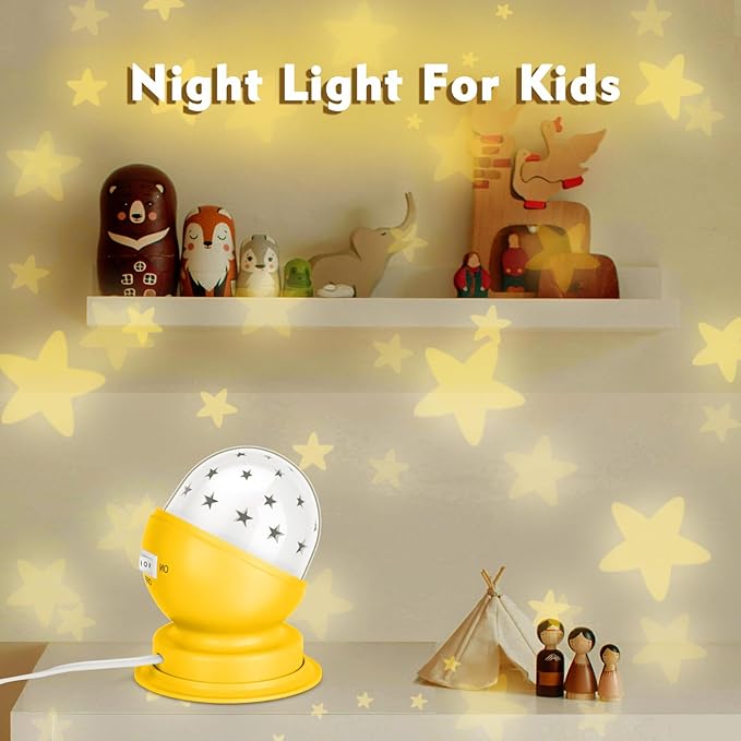 Star Night Light for Kids, 360° Rotating Starry Projector for Kid’s Bedroom with Timer, Gift Choice, 3000K,Yellow,1 Pack