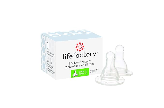 Lifefactory BPA-Free Stage 1 (0-3 Months) Silicone Nipples, 2-Pack