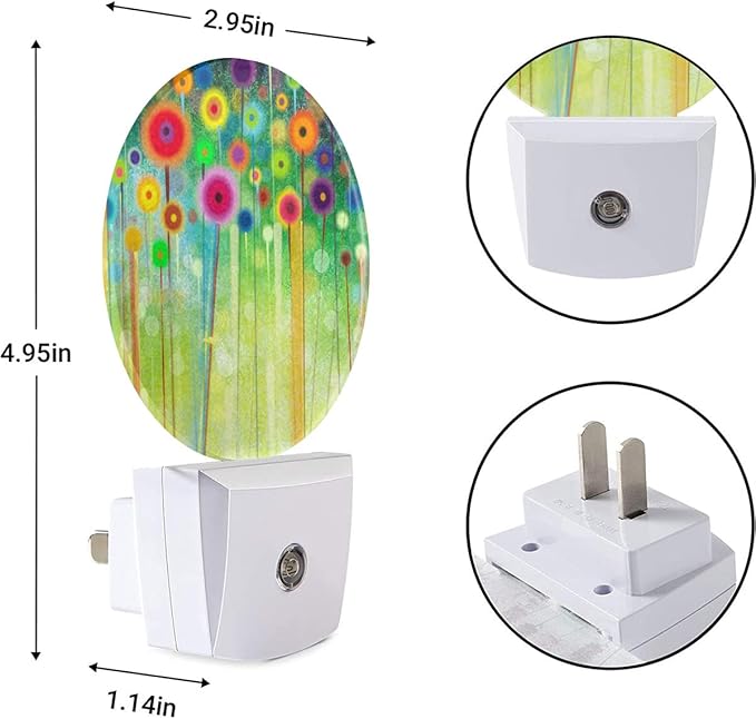 EKOBLA Green Floral LED Night Light Watercolor Wildflowers Spring Summer Green Flowers Dusk to Dawn Plug-in Nightlights Auto Sensor for Home Indoor Bathroom Hallway Kitchen