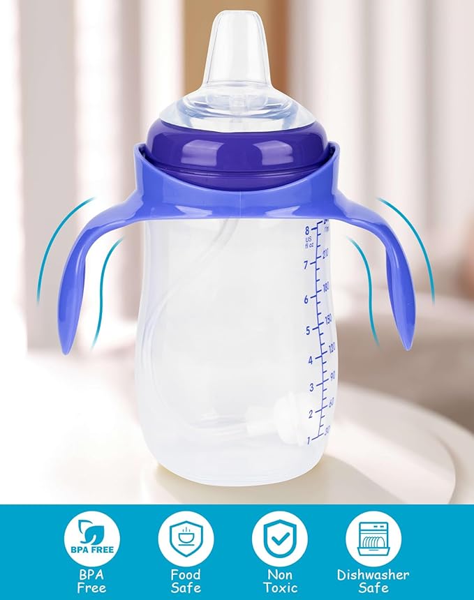Sippy Cup Soft Spout Conversion Kit for Lansinoh Baby Bottle, Toddler Transition Kit with Silicone Sippy Spout Nipple, Weighted Straw, Bottle Handle, Cleaning Brush, 3 Pack, 6m+