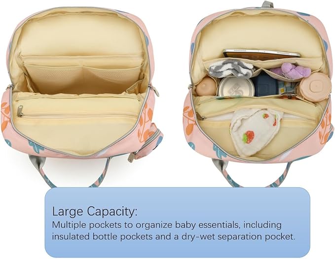 Diaper Bag Backpack for Baby – Large Capacity Waterproof Travel Tote, Multifunction Baby Bag with Changing Pad, Pacifier Holder & Stroller Straps (Elegant Green)