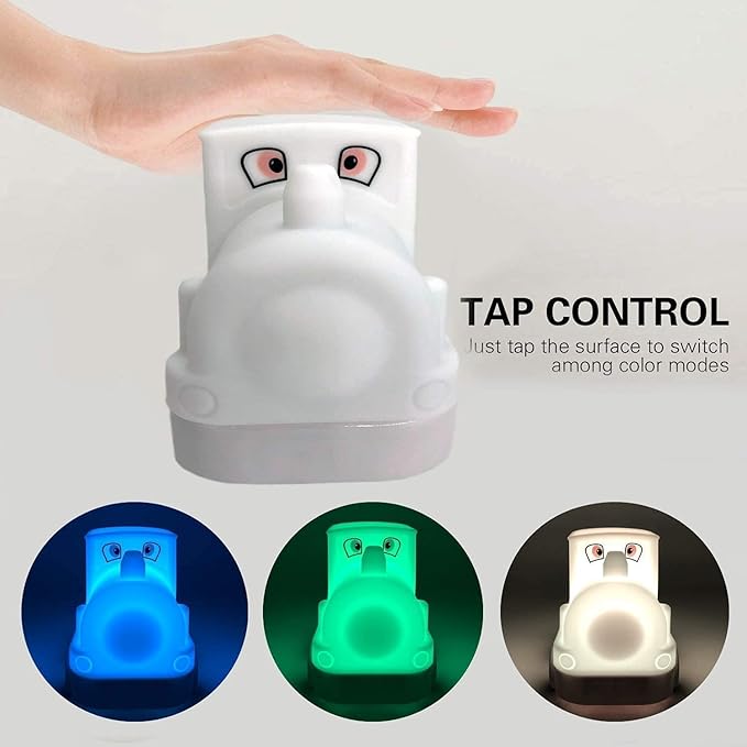 Kids Night Light, USB Rechargeable, 9 Color-Changing, Eye-Caring, Remote & Touch Control, Adjustable Brightness, Girl & Boy Gift - Train