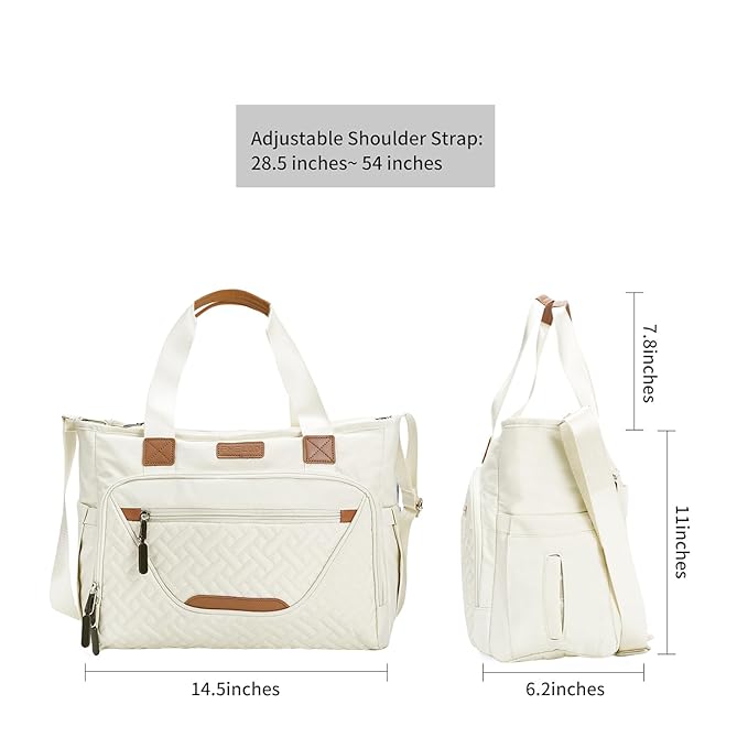 Tote Diaper Bags, Baby Diaper Handbag with 15.6 Inch Laptop Compartment, Travel Diaper Bag with Insulated Pocket Ideal for Baby Registry (Beige)