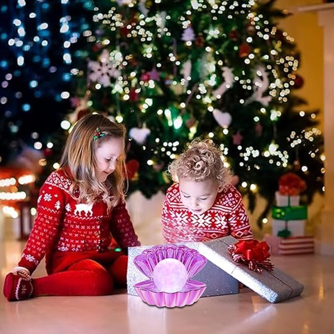 Shell Pearl Beach Themed Night Light, RGB 8 Colors Changing Mood Shell Pearl Lamps, Bedside LED Clamshell Portable Night Lights for Bar (Electroplating Purple)