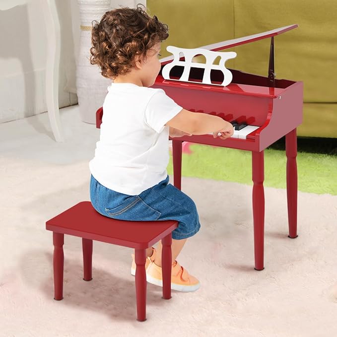 HONEY JOY Classical Kids Piano, 30-Key Mini Piano with Music Stand and Bench, Wooden Musical Instrument Toy with Lid & Music Rack, Gift for Boys Girls Ages 3+ …