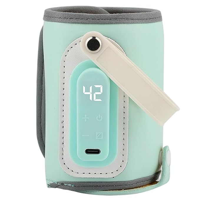 Baby Bottle Warmer, Temperature Adjustable PU Portable Bottle Warmer with Handle 21w Rechargeable Digital Display Baby Essentials