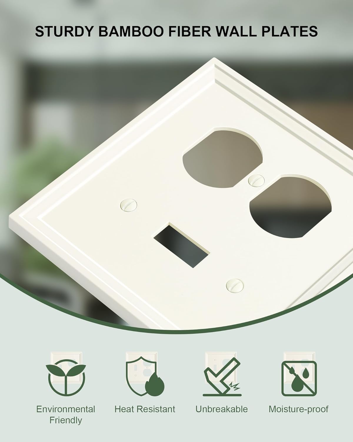 2-Pack Combo Toggle/Duplex Light Switch Cover Plate, Light Almond Wall Outlet Cover Plate, Natural Bamboo Fiber Decorative Wall Receptacle Cover for Electrical Outlets, Light Switch