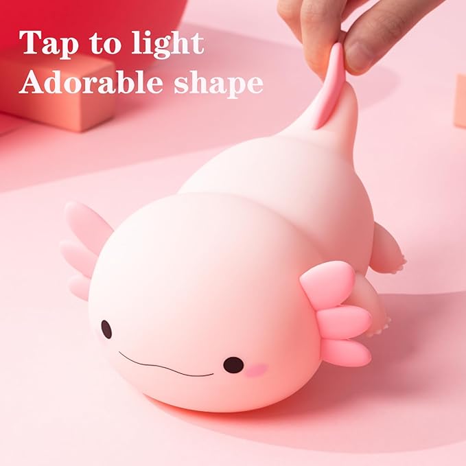 Cute Axolotl Night Light, LED Squishy Night Lamp, Dimmable Nursery Nightlight for Kids, Rechargeable Timer Touch Lamp, Dorm Decor, Kids Funny Gifts (Axolotl)