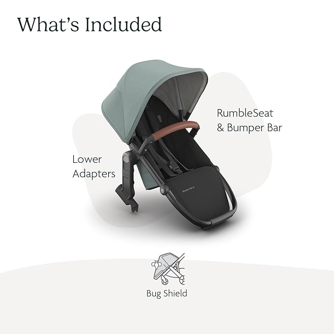 UPPAbaby RumbleSeat V3 Second Lower Seat - Compatible with Vista V2 and Vista V3 - All-Weather Seat + Magnetic Buckle – Adapters Included - Kenzi (Mystic Aqua/Carbon Frame/Saddle Leather)