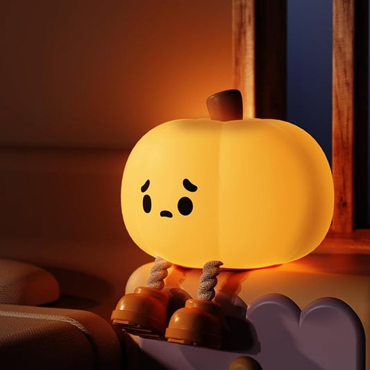 Pumpkin Night Light，LED Squishy Funny Pumpkin Lamp, Dimmable Silicone Light Up Nursery Nightlight, Rechargeable Cute Bedside Night Touch Lamp for Kids Girls (Pumpkin)