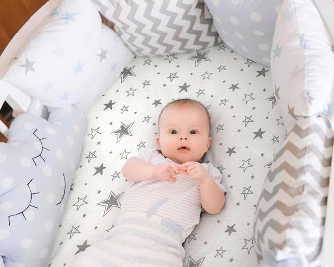 4 Pack Star and Moon Neutral Unisex Fitted Baby Sheets Set for Baby Boys or Girls (Bassinet Sheets)