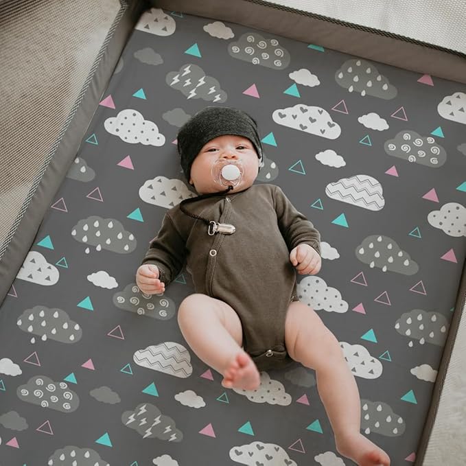 Pack n Play Sheets, BROLEX 2 Pack Mini Crib Sheets,Stretchy Portable Fitted Playard Sheet Set, Convertible Playard Mattress Cover,Ultra Soft Breathable Material,Whale Cloud